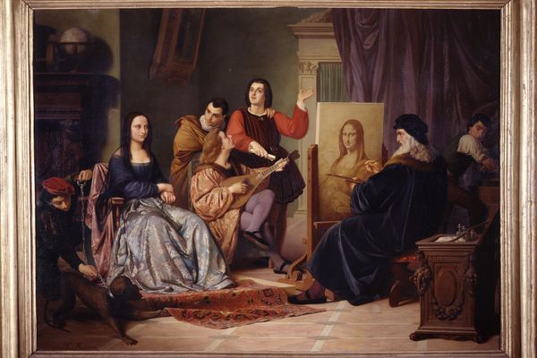 Léonard peignant Mona Lisa, 1863, museo Cassioli Asciano, César MACCARI 95x128cm, huile sur toile