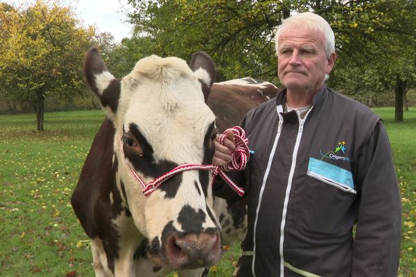 Oreillette et son propriétaire François Foucault du GAEC Foucault de Briouze dans l'Orne