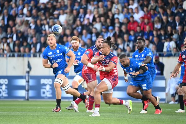 Taleta Tupuola lors de la demi-finale de pro D2 entre le RC Vannes et Béziers le 31 mai 2024.