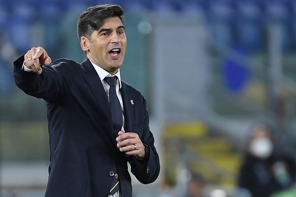 Paulo Fonseca le 6 mai 2021 lors de la demi-finale d'Europa League entre l'AS Rome et Manchester United