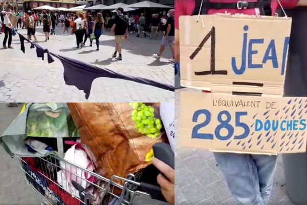 Les militants ont déployé des centaines de vêtements dans les rues du centre-ville de Lille pour dénoncer la Fast Fashion.