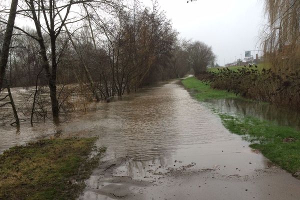 À Trelissac, l'Isle a largement débordé sur la voie verte qui la longe. 