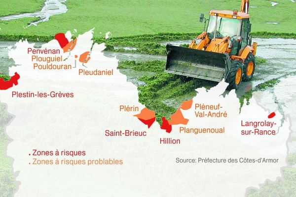 Carte des zones à risques en bretagne avec les chiffres de la préfecture.