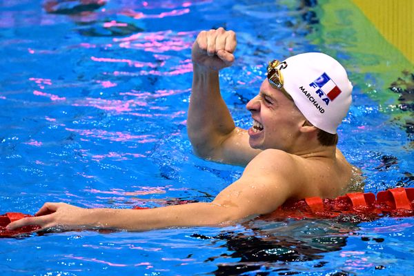 Léon Marchand aux Championnats du monde aquatiques à Fukuoka le 23 juillet 2023