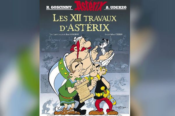 La couverture des "XII Travaux d'Astérix", dessinée pr Albert Uderzo.