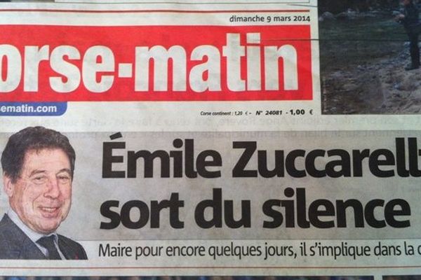 La Une du Corse-Matin de ce dimanche 9 mars où Emile Zuccarelli tend la main clairement à François Tatti 