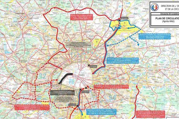 Le ministère de l'intérieur a émis une carte de restriction de circulation dans le cadre de la COP 21, dès dimanche 29 novembre