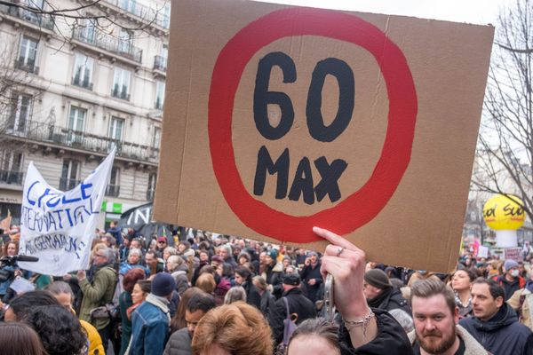 Illustration. Une pancarte lors de la manifestation contre la réforme des retraites, le 11 février.