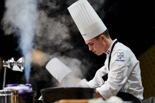 Arthur Debray lors des épreuves du Bocuse d'Or à Lyon les 26 et 27 septembre 2021