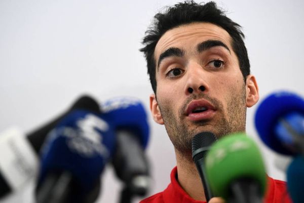 Le biathlète français Martin Fourcade donne une conférence de presse à Pyeongchang