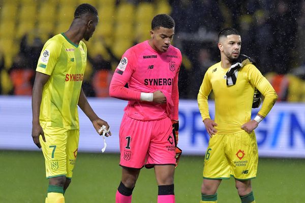 Les Nantais Kalifa Coulibaly, Alban Lafont et Imran Louza faisaient grise mine à l'issue de la rencontre.