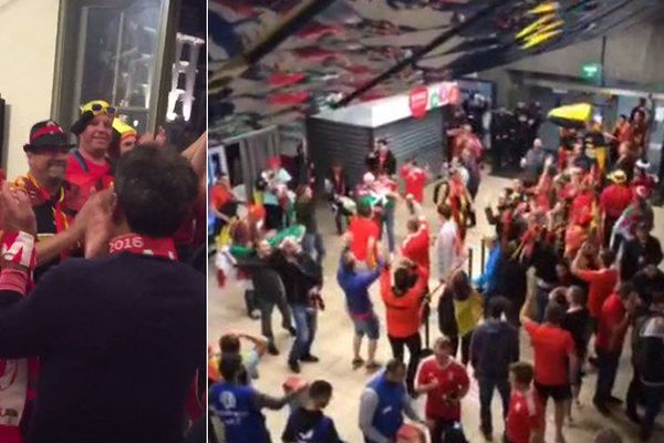 Scènes de respect et de fraternité entre Gallois et Belges après le match à Lille.