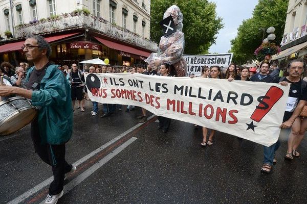 Pendant l'une des manifestations des intermittents