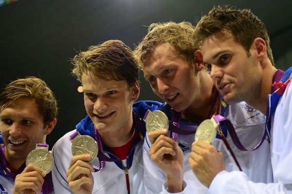 Les Français vont tenter d'obtenir une moisson de médailles comme aux JO de Londres l'année dernière. Ici le 4 x 200m nage libre messieurs avec Yannick Agnel