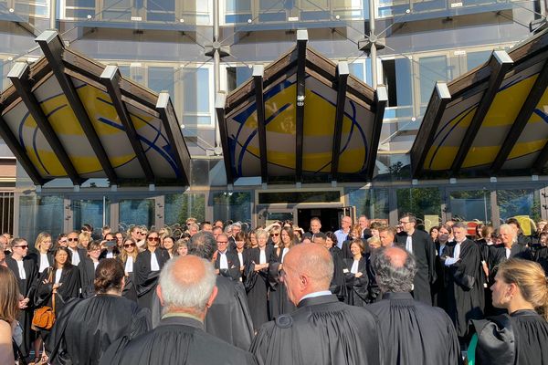 Les avocats réunis devant le tribunal judiciaire de Nancy, ce jeudi 27 juin 2024.