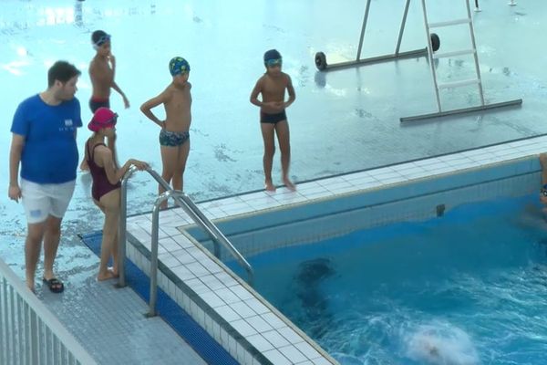 Certains enfants plongent déjà aisément tandis que d'autres découvrent la piscine pour la première fois