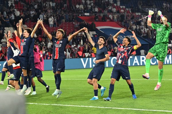 Le PSG célèbre sa victoire contre le Montpellier Herault SC, le 23 août 2024.