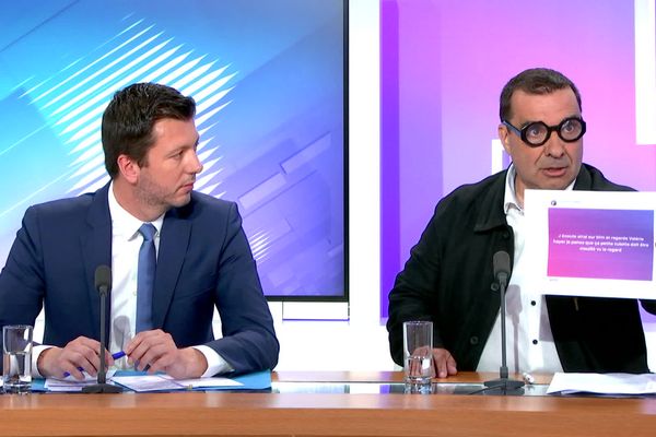 Le candidat du RN Anthony Zeller (à gauche sur la photo) et le député sortant MoDem Richard Ramos (à dr.) lors du débat sur le plateau de France 3 ce 19 juin.