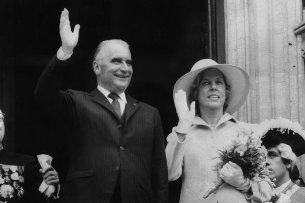 Georges Pompidou et sa femme Claude Pompidou en visite en Belgique en mai 1971.