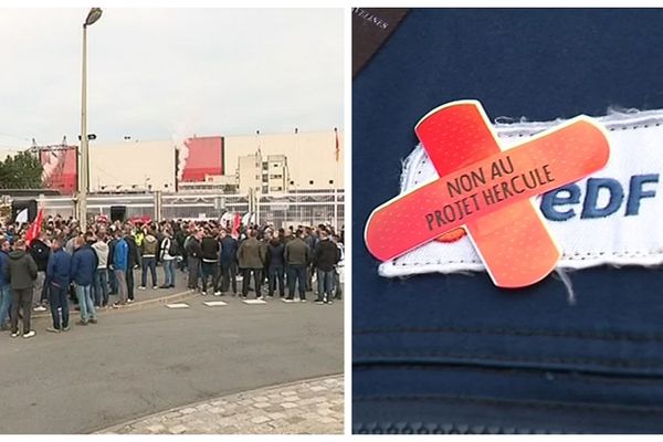 La mobilisation des salariés d'EDF à Gravelines (Nord), le 19 septembre 2019.