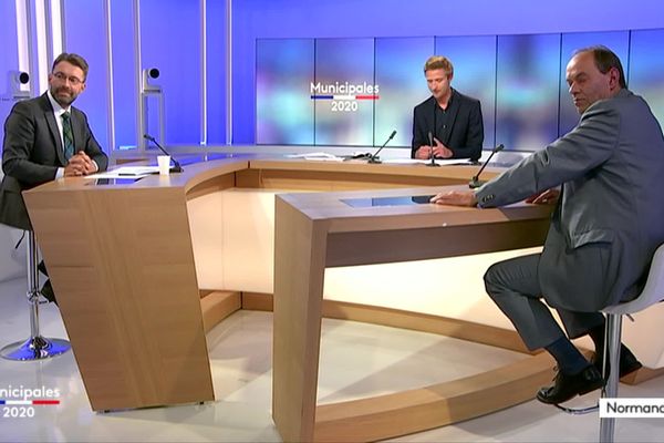 David Nicolas et Guénhaël Huet sur le Plateau de France 3 Normandie pour le débat du second tour de ces élections municipales 2020