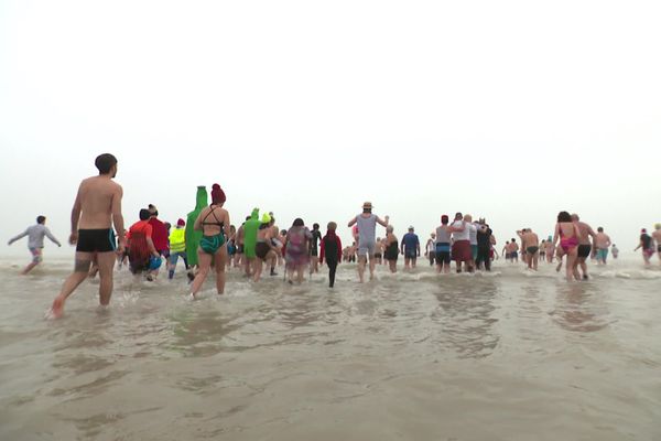 Le dernier bain du 1er janvier organisé en 2020 à Mers-les-Bains dans la Somme.