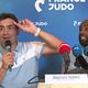 Montpellier - Stéphane Nomis, président de la Fédération française de judo et Teddy Riner, triple champion olympique lors de la conférence de presse pour annoncer la création d'un centre national à Montpellier - 9 juillet 2024.