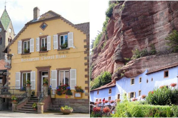 De gauche à droite : l'auberge Au Cheval Blanc et les maisons troglodytes de Graufthal.