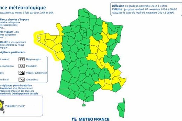 Carte de vigilance de Météo France du 6 novembre 2014. 