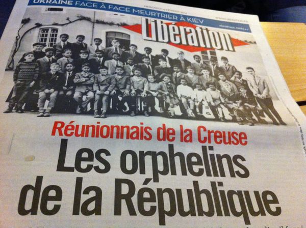 La une de Libération du 19 février 2014, lendemain du vote de la résolution mémorielle en faveur des "enfants de la Creuse" à l'Assemblée Nationale