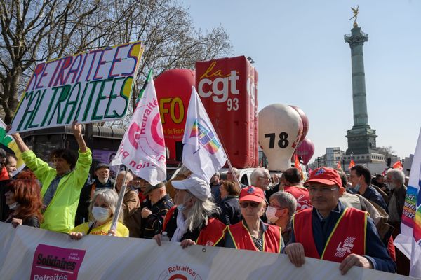 La manifestation contre la réforme des retraites le 24 mars 2022, place de la Bastille à Paris.