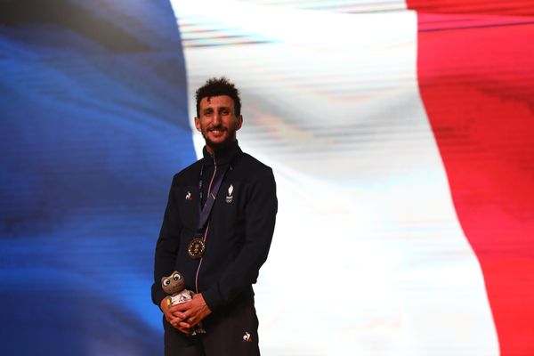 Le Toulousain Sofiane Oumiha, ici lors de sa victoire au Jeux européens en Pologne, il y a un an, figure parmi les sportifs pouvant être choisis comme porte drapeau lors de la cérémonie d'ouverture des JO de Paris, le 26 juillet prochain.