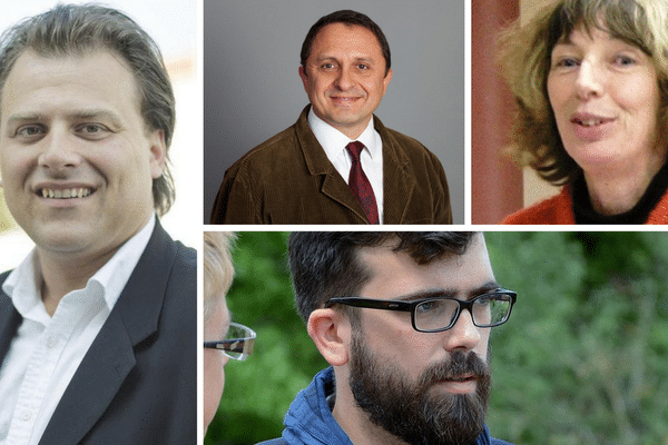 De gauche à droite, de haut en bas : François Deseille (2e de Côte-d'Or), Didier Martin (1ère), Catherine Gabrelle (4e du Saône-et-Loire) et Vincent Chauvet (2e) sont les derniers candidats investis par En marche! en Bourgogne.