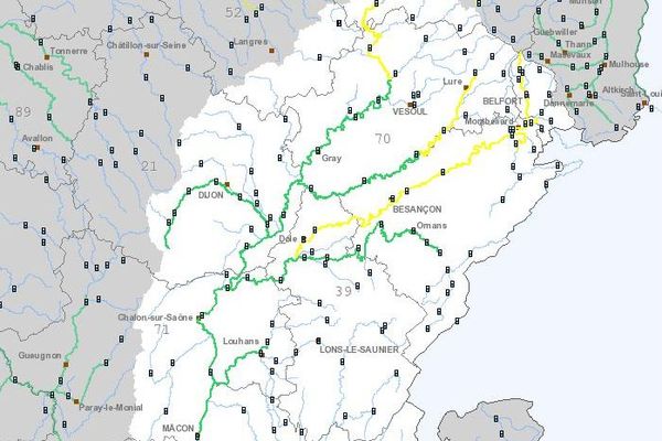 Passage en vigilance jaune des tronçons de l'Allan et du Doubs en amont de la Loue.