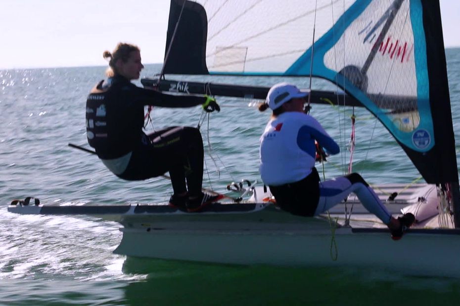 Sarah Steyaert and Charline Picon participate in the French Olympic Week in Hyères, a reference circuit for the Paris 2024 Olympic Games