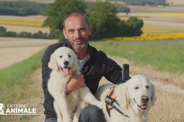 Franck Ménestret et Muffin accueillent pour cette nouvelle saison d'En terre animale une nouvelle recrue : Praline !