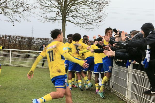 La joie des Sochaliens et de leurs supporters, samedi 9 décembre à Geispolsheim