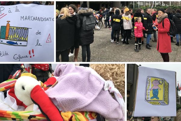 Le personnel de crèches en grève ce mardi 14 janvier à Strasbourg.