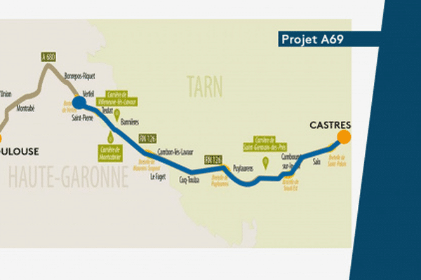 Le tracé de l'autoroute Toulouse-Castres mise en service prévue en 2025