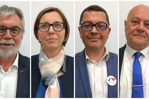 Les quatre candidats en lice, de gauche à droite, Denis Fenat, Sandrine Antunes, Michaël Mauvais et Thierry Besson