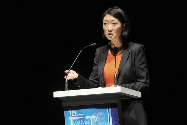 Fleur Pellerin pendant son intervention aujourd'hui au Festival de la Fiction Tv à La Rochelle