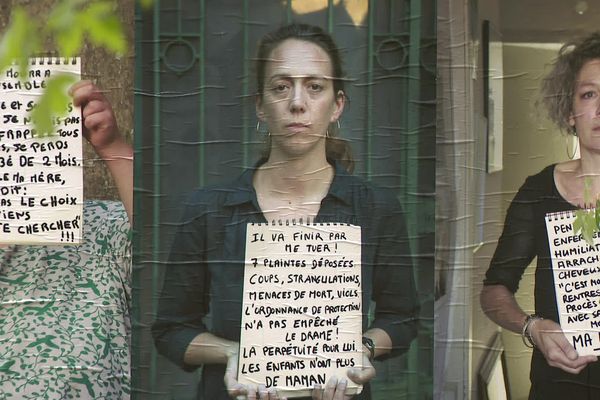 Sur le mur du centre dramatique national de Besançon, 32 portraits de femmes battues. L'objectif, dénoncer ce fleau.