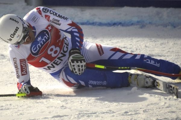 Johan Clarey à l'arrivée de la descente de Wengen en Suisse le 19/01/2013