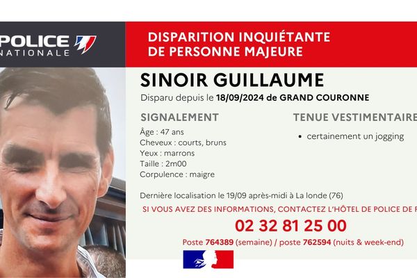 Un appel à témoins a été lancé après la disparition de Guillaume Sinoir dans la forêt de La Londe (Seine-Maritime), mercredi 19 septembre 2024.