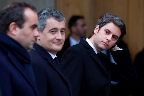 Le Premier ministre Gabriel Attal, avec le ministre de l'intérieur Gerald Darmanin, le 7 février 2024