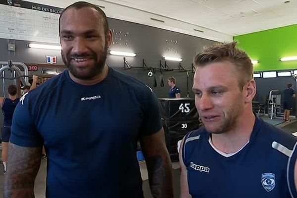 Nemani Nadolo, ailier du MHR (à gauche) avec Marvin O'Connor, lui aussi ailier à Montpellier - mai 2017