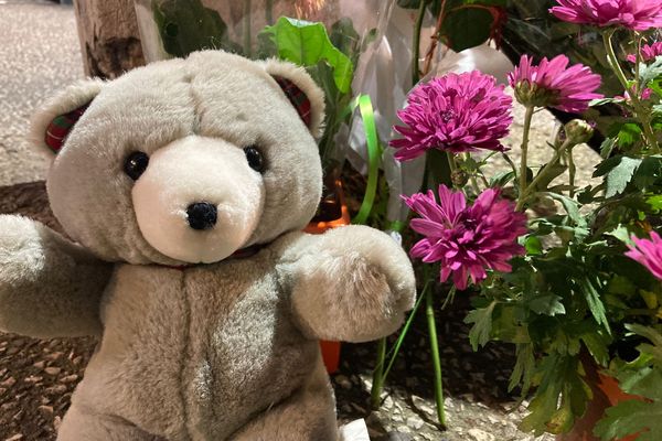 Un nounours et des fleurs ont été déposés, samedi 2 novembre, devant le restaurant des Couronneries où Anis, 15 ans, est tombé, victime d'un tir d'arme à feu.