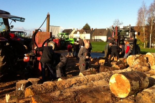 Les agriculteurs coupent le bois avant de le vendre au profit du Téléthon