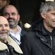 L'entraîneur argentin Jorge Sampaoli dans les tribunes du Roazhon Park, avec le directeur sportif du Stade rennais, Frederic Masssara