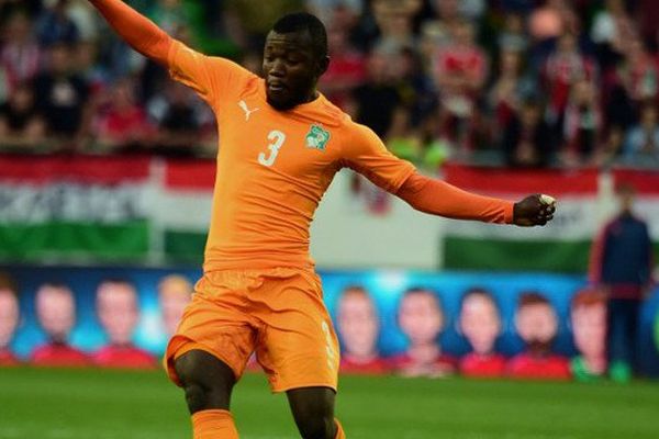 Serge N'Guessan sous le maillot de la Côte d'Ivoire lors du match amical face à la Hongrie, le 20 mai 2016 à la Groupama Arena de Budapest.